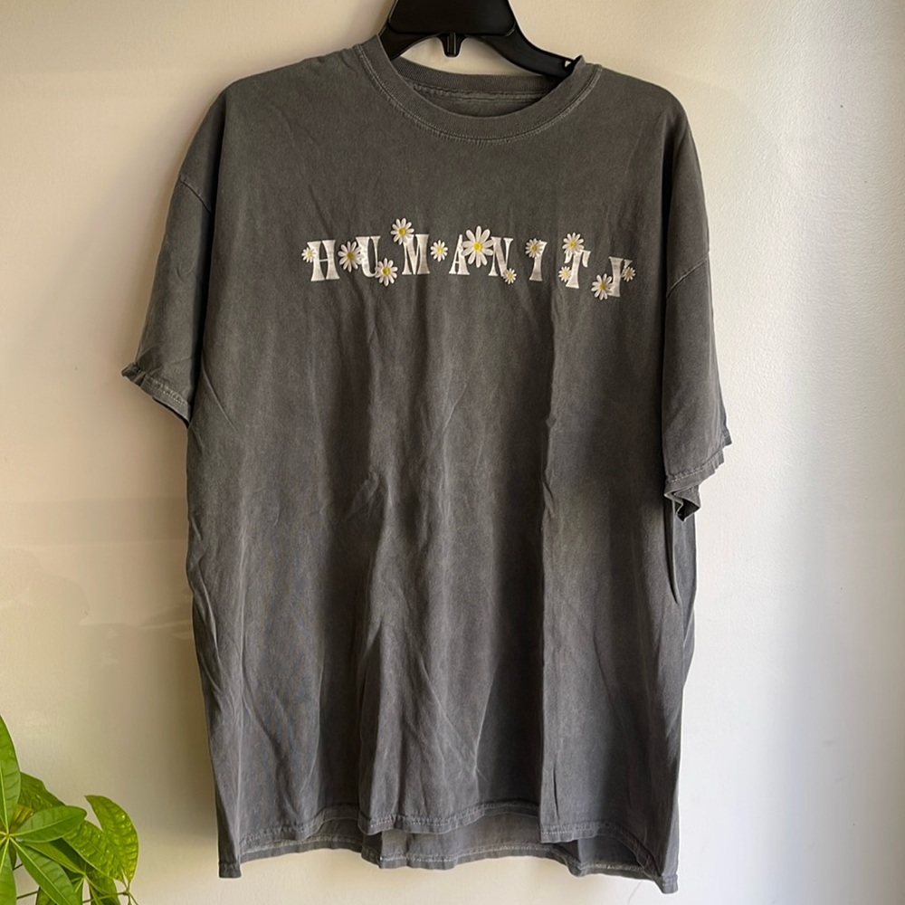 PacSun One Size Black Gray Washed Graphic Humanity Flower Oversized Tee T Shirt
